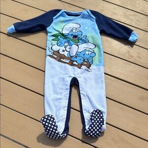 6/9 M VTG SMURFS super soft velvety blue 1Pc SLEEPERS